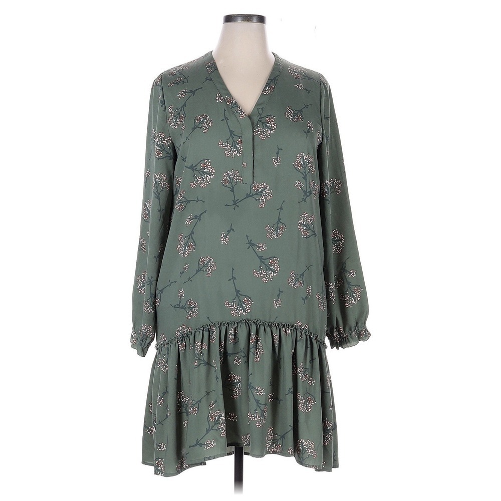 Camilla Pihl Green Boho Floral Long Sleeve Ruffle Hem Drop Waist‎ Dress XL